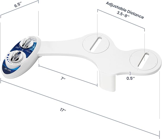 LUXE Bidet NEO 185 - Dual Nozzle, Self-Cleaning, Non-Electric Bidet Attachment for Toilet Seat, Adjustable Water Pressure, Rear & Feminine Wash (Blue)