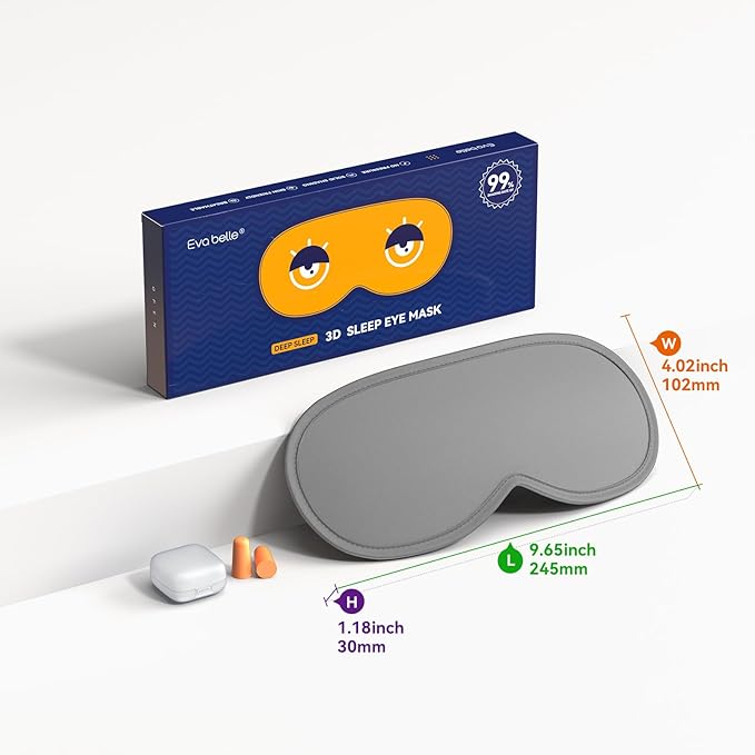 Sleep Mask, EVA BELLE Sleep Masks for Men Women, Zero Eye Pressure 3D Sleeping Mask, 100% Light Blocking Eye Covers with Adjustable Strap for Sleeping Travel Home Nap Rest Memory Foam