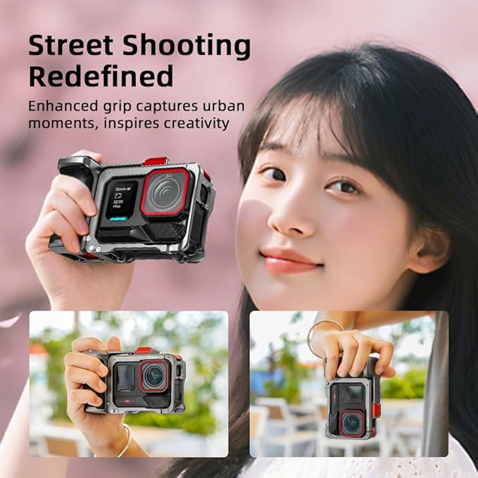BRDRC Grip Kit for Insta360 Ace Pro 2 / Ace Pro (with Cage), Handle Holder Bundle Expansion Mount with Shutter Button, Quick Release, Cold Shoe for Insta 360 Ace Pro 2/Insta360 Ace Pro Accessories