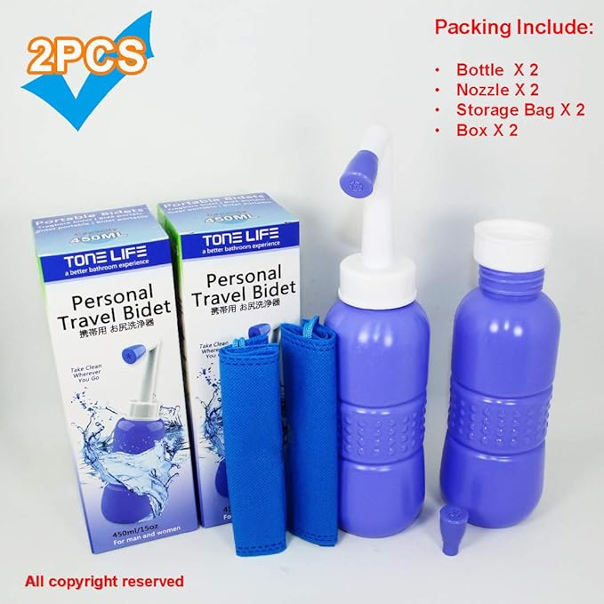2 PCS Portable Bidet for Toilet, 450ml 15oz Handheld Travel Bidet, High Pressure Leakproof Personal Hygiene Bottle, Postpartum Perineal Cleaner for Women, Outdoor, Camping, Travel, Driver, Home Use