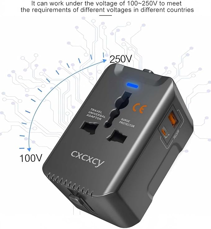 20W PD Fast Charging Universal Travel Adapter, 3-in-1 with 1 Type-C & 1 USB-A Ports, European Plug, International Power Adapter for US/JP/EU/UK/AUS/CHN, Worldwide Travel Essentials White