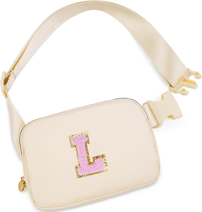 Uygafly Belt Bag Fanny Pack Crossbody Bags with Initials Letter Patch Cute Stuff Birthday Gifts for Teenager Girls Trendy Stuff for Teens | Khaki,L