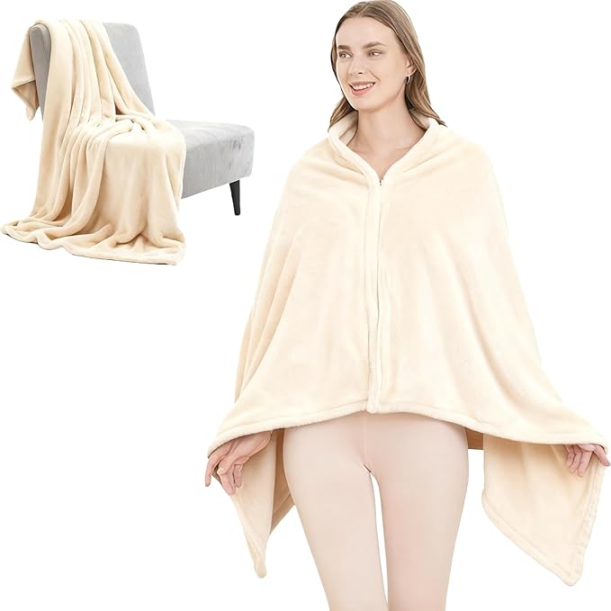 SNZ Wearable Blanket for Womens and Mens, Comfy Flannel Poncho, Snuggie Warm Shawl Wraps for Women, Birthday Gift Ideas