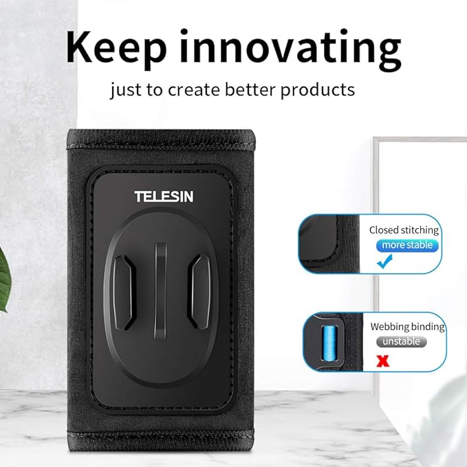 TELESIN Anti-Slip Backpack Shoulder Strap Mount Clip for GoPro Hero 13/12/11/10/9 MAX, DJI Osmo Nano Action 3/4/5 Pro/6, Insta360 X5/X4/X3/Ace Pro 2, AKASO – Bag Belt Holder for Biking, Hiking, Travel