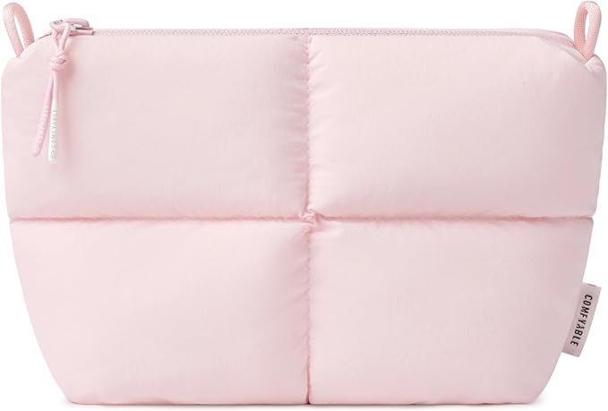 Comfyable Puffy Electronics Organizer Travel Case, Cute Tech Pouch for Women Men, Cable Storage Bag for Charger, Phone, Power Bank, Cord, Compact Tech Accessories Pouch, Light Pink