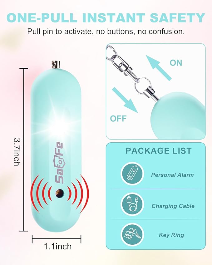 Personal Safety Alarm for Women - Waterproof Rechargeable Security Alarm - 140dB Extra Loud Siren with SOS Strobe Light - Self Defense Keychain for Women Girls Teens Seniors(Blue)