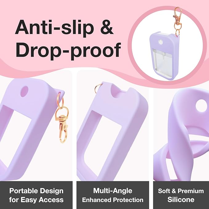 1 PC Soft Silicone Case for Touchland Power Mist (1FL. OZ./30 mL), Protective and Stylish Case with Keychain Compatible with Touchland Hand Sanitizer Spray (Purple)