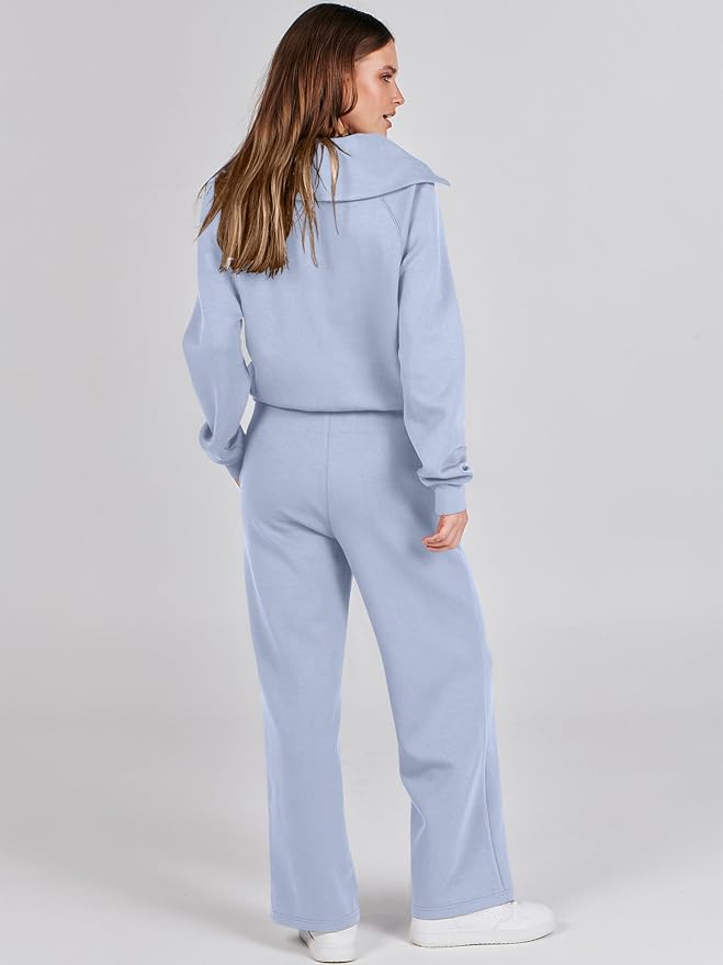 ANRABESS Women 2 Piece Outfits 2025 Fall Fashion Airport Wide Leg Pants Lounge Set Leisure Travel Vacation Clothes Sweatsuits