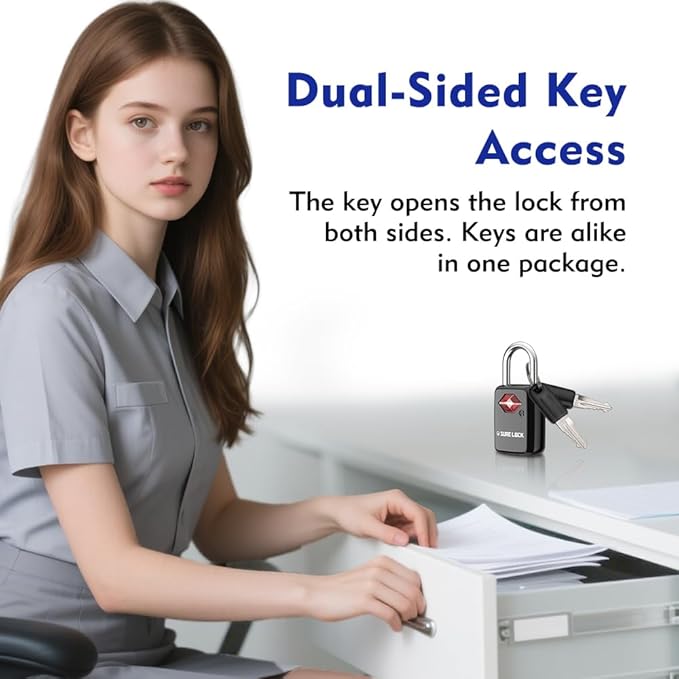 SURE LOCK Mini TSA Approved Keyed Luggage Lock – One Key Opens All, Fits Tight Zipper Gaps & Small Pull Holes, Compact Travel Lock for Suitcases, Backpacks & Handbags