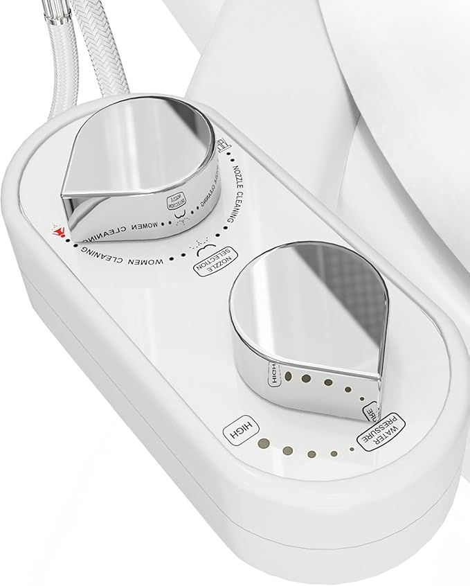 CLEAR REAR Bidet Attachment for Toilet Seat - Non-Electric with Self Cleaning Nozzles, Leak Proof Connectors, Adjustable Water Spray, Rear & Feminine Wash - Hygienic Bathroom Upgrades (White)