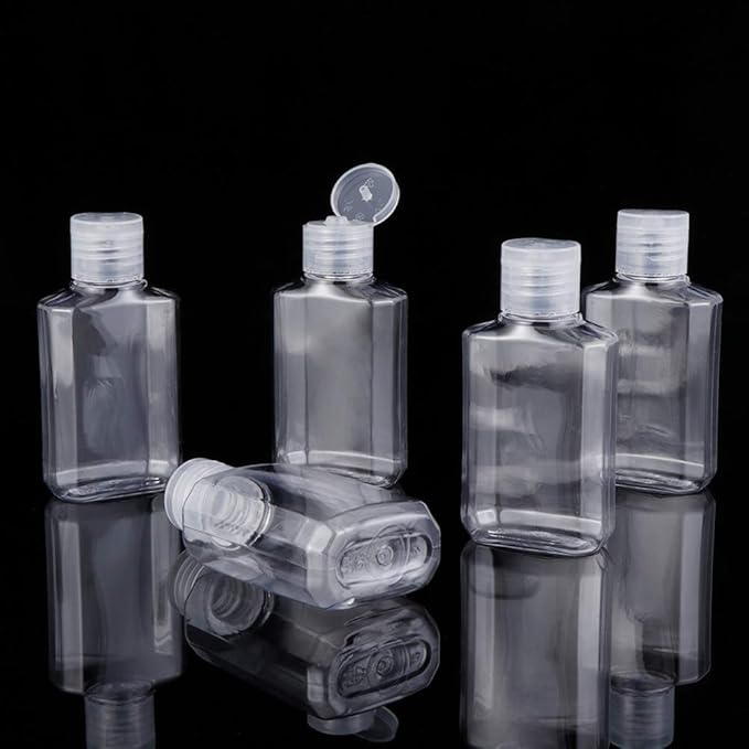 MEMOVAN Travel Plastic Clear Bottles with Silicone Sleeve 6 Pack, Pocket Hand Sanitizer Bottle Refillable Bottle with Keychain Holder, 2oz/60ml Leakproof Empty Squeeze Container Flip Cap, Random Color