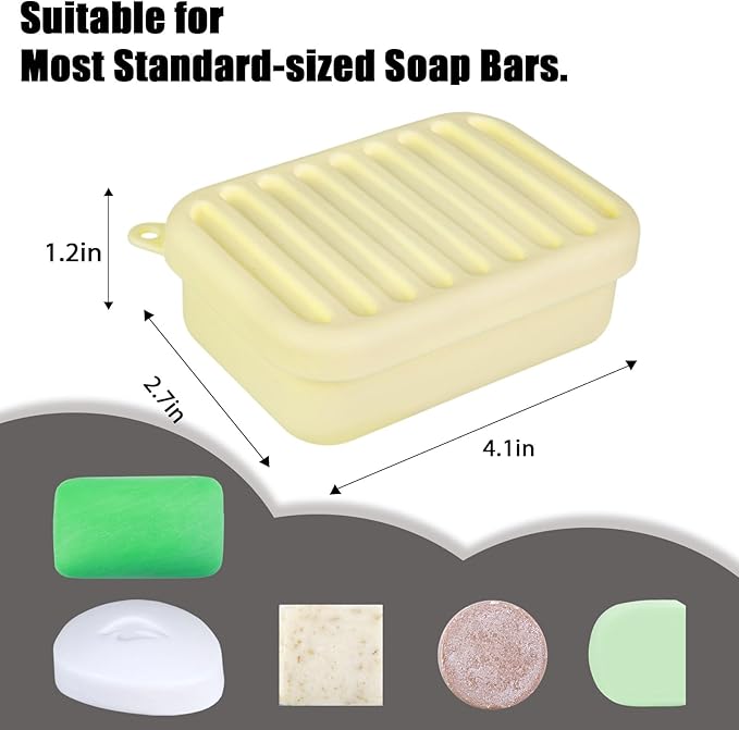 Silicone Leak-Proof Travel Soap Case, Portable Soap Container with Removable Draining Pad, Shatter-Proof Soap Holder for Travel, Gym, Camping, Bathroom(Cream Yellow)