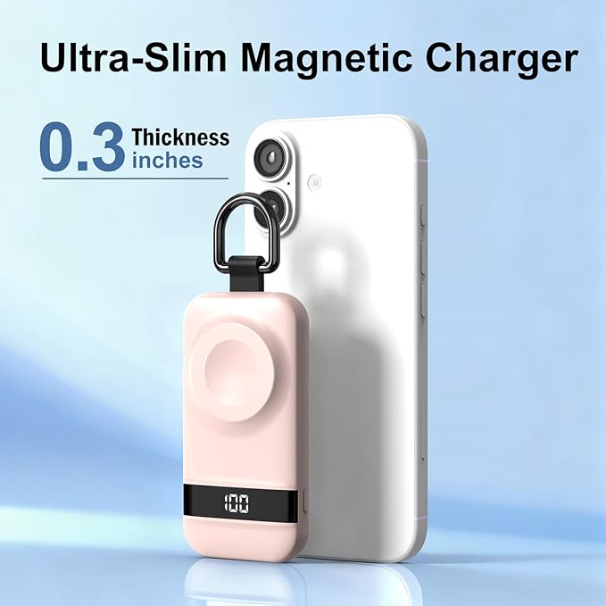 Portable Charger for Apple Watch, 2500mAh & Digital Display – Magnetic Fast Charging iWatch Charger for Travel – for Apple Watch Series 1-11/SE1-3/Ultra 1-3 (Pink)