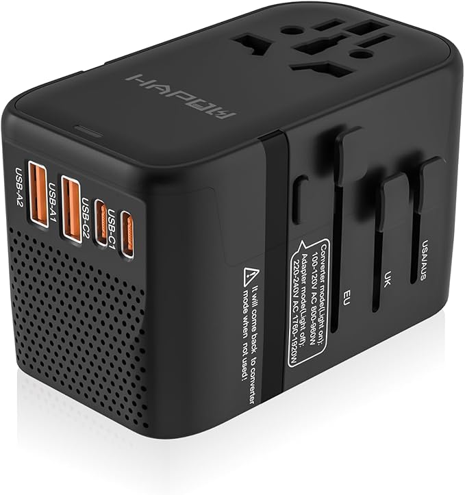 HAPOW Voltage Converter Universal Travel Adapter, PD20W International Power Adapter,Fast Charging Travel Charger, All in One Worldwide Travel Plug Adapter, Outlet Adapter for EU UK USA AU, Black