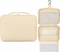 KAZAY Hanging Toiletry Bag with TSA Approved Detachable Pouch, Travel Toiletry Bag, Water Resistant, Premium Nylon, Full-Size Bottles, Travel Size Toiletries, Cosmetic Bag, Unisex (Beige)