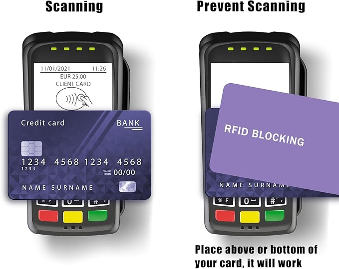 RFID Blocking Card - 3 Pack, Contactless NFC Credit Card ID Protection Safe Bank Card Passport Entire Wallet Purse Shield Protector Blocker Guard (Pack of 3, Purple)