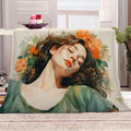 Girls Throw Blanket, Fleece Blanket for Couch Bed Sofa, Anime Princess Blankets and Throws, Woman Portrait Super Soft Cozy Plush Flannel Blanket, 40 x 50 in, Girl Flowers