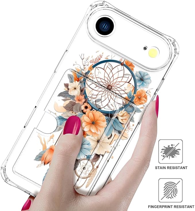 Compatible with iPhone 17 Air Case Card Holder for Women Cute Design,Wallet Phone Cases Transparent Cool Kawaii Protective (Clear Dreamcatcher Dream Cather)