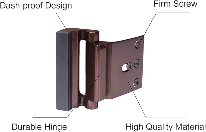 2 Pack Door Reinforcement Locks with 8 Screws, Home Security Childproof Night Lock Withstands 800 Lbs Brown