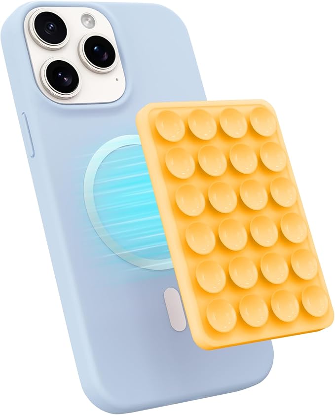 Magnetic Suction Phone Mount for MagSafe Case,Silicone Octob Cup Buddy Sticky Phone Grip Holder for iPhone,Removable Hands-Free Selfie/Video for TikTok & Instagram Influencer/Creator (Bright Yellow)