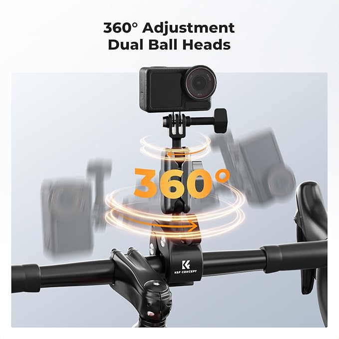 K&F CONCEPT Super Clamp Camera Mount with 360° Dual Ball Head, Bike/Motorcycle Handlebar Mount Compatible with DJI Action 6/5/4/3, Hero 13/12/11/10, 360 X5 X4