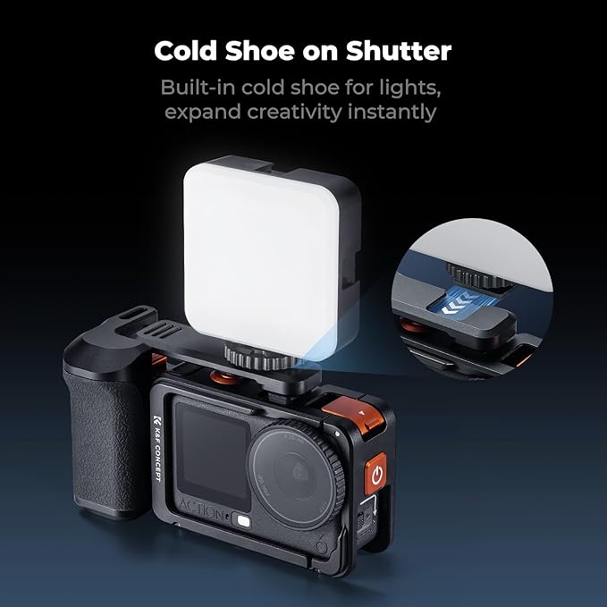 K&F CONCEPT Aluminum Alloy Street Grip Kit with Protective Cage Compatible with DJI Osmo Action 6, Quick Release Street Photography Grip with Shutter Button| Cold Shoe Mount, Action Camera Vlogging