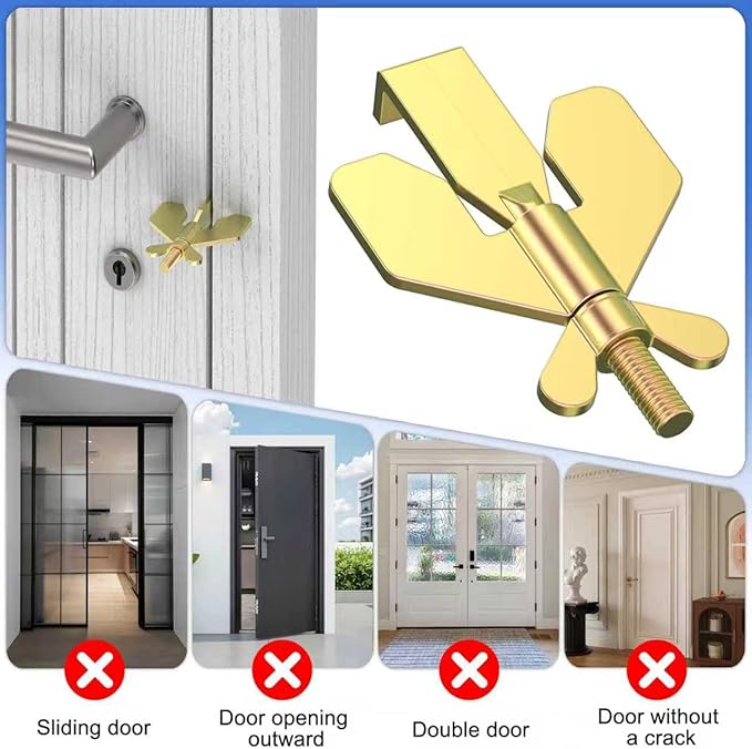 Adjustable Portable Door Lock, Hotel Door Locks for Travelers Security, Prevent Unauthorized Entry, for Home, Travel, Hotels, Apartments (Gold)
