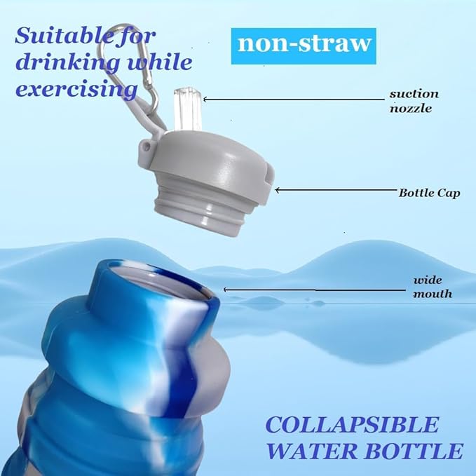 Collapsible water bottles 2 Pack with brush,BPA Free Travel Silicone Water Bottle with Carabiner,Reusable Foldable Portable Lightweight Sports bottles for Gym Camping Hiking (Pink+Aqua blue)