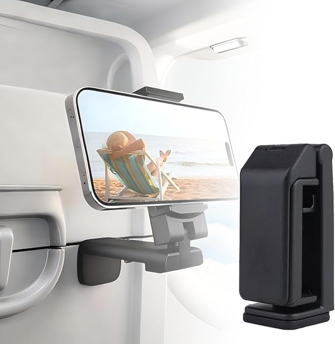 Rookii Travel Must Haves Airplane Phone Holder Mount.Portable Universal Foldable Mount with Multi-Directional Rotation,Perfect for Flight,Cruise,Desk,Hands Free Travel Gift for Content Creator (black)