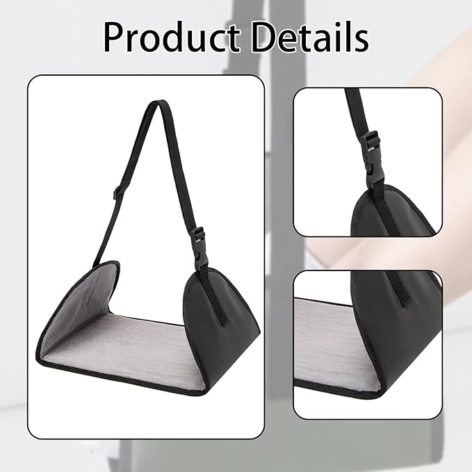 Airplane Travel Foot Hammock Airplane Footrest Portable Adjustable Strap Leg Rest Foot Hanger for Women Men, Black