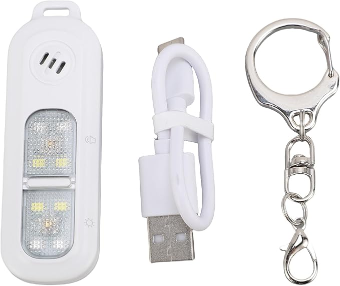 Zyyini Personal Security Alarm Keychain, 130dB Loud Alarm with LED Light for Emergency, USB Rechargeable, Water Proof, Compact Design for Running Cycling Night Safety (White)