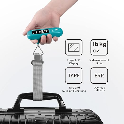pack all 110 Lbs Luggage Scale, Digital Handheld Baggage Scale, Travel Suitcase Weight Scale with LCD Display, Battery Included, Malachite Blue