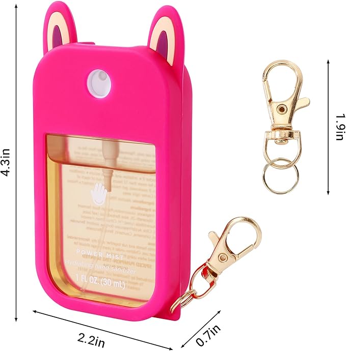 2 Pack Silicone Case for Touchland Hand Sanitizer Spray – Protective Soft Cover with Keychains for 1 FL OZ/30 mL(Rose&Purple)