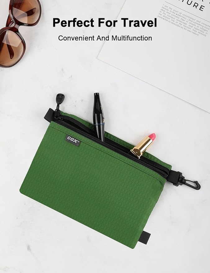 GOX Travel Toiletry Bag, Carry On Small Zipper Pouch, Cosmetic Kit Makeup, Digital Bag, Water Repellent Nylon (Blackish Green)