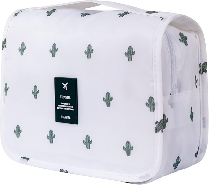 Travel Toiletry Bag for Women, Hanging Toiletry Bag with Multi-Pockets, Toiletry Bag for Traveling Easy Clean, Travel Organizer Cactus Pattern