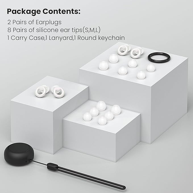 JUSTRVN Ear Plugs for Sleeping,2 Pairs of Stylish Reusable Noise Reduction Earplugs with 8 Pairs Tips & case,Hearing Protection Earplugs for Concert,Travel,Work,Live Events - 25dB-30dB
