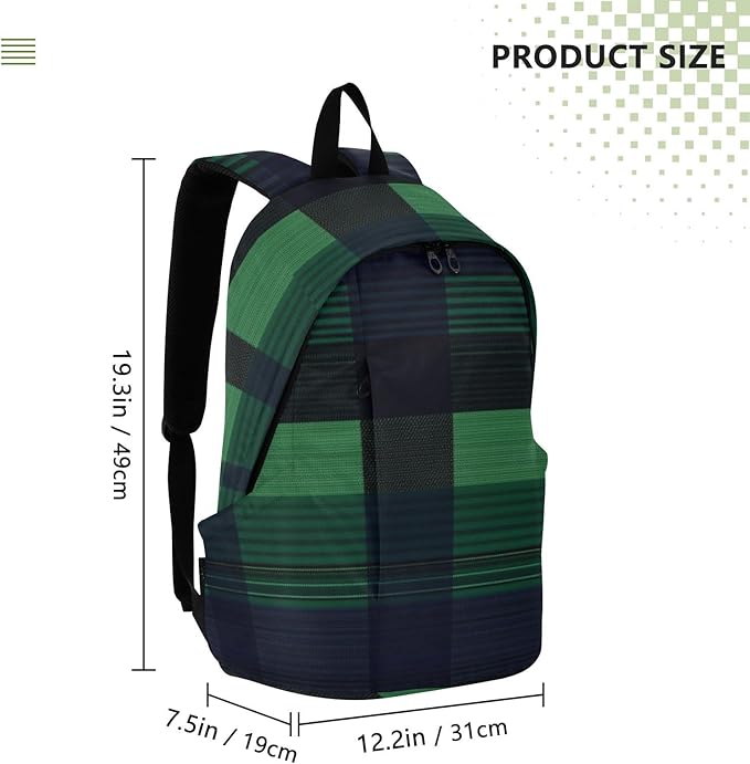 Anti Theft Backpack Laptop Bag Laptop Bag 15.6 Inch for Women & Men Outing Work Family TravelBuffalo Plaid Check Navy Blue Green