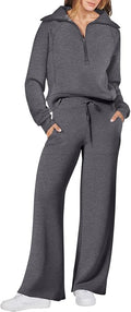 ANRABESS Women 2 Piece Outfits 2025 Fall Fashion Airport Wide Leg Pants Lounge Set Leisure Travel Vacation Clothes Sweatsuits