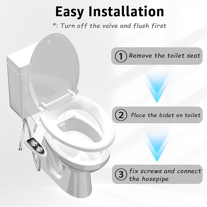 Aünsffer Bidet Toilet Attachment, Toilet Bidet Cold Water No-Electric, 3 Wash Modes Female Wash/Bidet Wash/Self-Cleaning, Super-Slim Design, 2 Years Support, Black