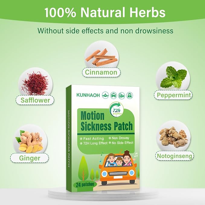 (2026 New) Motion Sickness Patches, Non Drowsy-100% Natural Motion Sickness Patch for Car Airplane Ship Altitude Sickness-Travel Essentials,for Adults and Kids Fast Acting & Long Last 72H(24 Count)