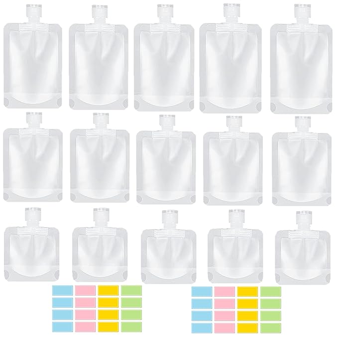 SEQUHITKU 17 Pack Travel Pouches for Toiletries,TSA Approved,Travel Size Portable Containers,Stand Up Pouch,Refillable Travel Accessories for Shampoo Conditioner Lotion Soap Liquids (B-17pcs)