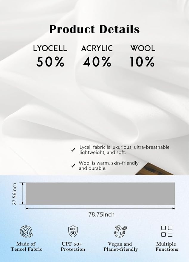 Women's Wool Blend Travel Scarf Lightweight Breathable Wrap Pashmina Airplane Blanket Shawl