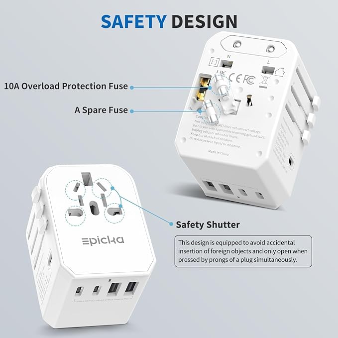 EPICKA Universal Travel Adapter GaN 45W, European Travel Plug Adapter with PD&QC Fast Charging(2 USB-A & 3 USB-C Ports) - Worldwide Travel Essentials, International Power Adapter for UK/US/AU