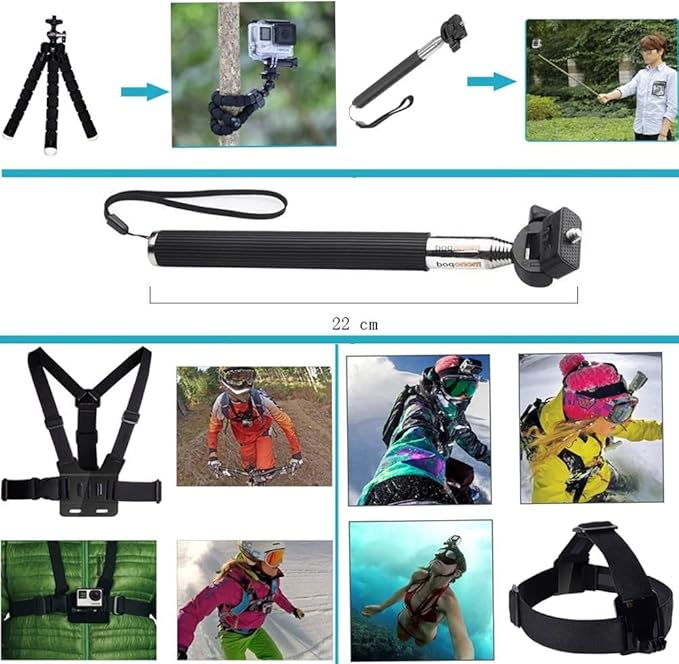 13-in-1 Accessories for Gopro, Action Camera Accessory Kit Compatible with GoPro Hero 13 12 11 10 9 8 Max 7 6 5 4 Black SJ4000 and Other Sports Cameras