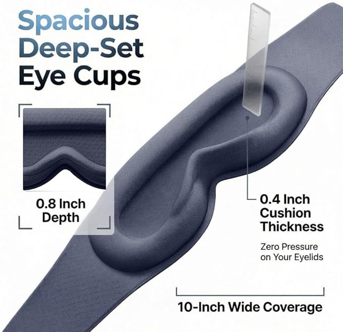 100% Blackout Weighted Sleep Mask: 3D Contoured Eye Mask with Full Coverage for Lash Extension - Soft Memory Foam,Adjustable Size - Eye Cover for Airplane Travel Essential,Meditation Blindfold