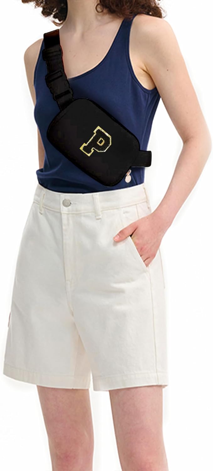 Uygafly Personalized Belt Bag for Women Girls - Fashion Mini Waist Packs with Adjustable Strap - Trendy Travel Fanny Pack Crossbody Bags with Initial Letter - Teen Gifts | Black,Black P