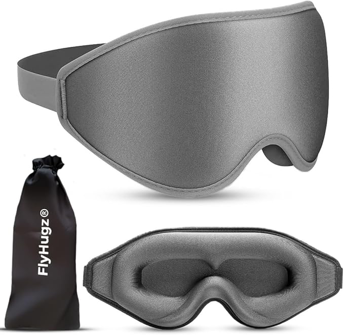 FlyHugz® 3D Travel & Home Sleep Mask|Ultra-Soft, 100% Light-Blocking Eye Mask for Deeper Sleep,Adjustable Strap with Nose Bridge Design|Perfect for Travel and Insomnia
