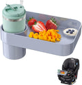 Toddler Car Seat Snack Tray - 3 Inch Cup Holder with Dip Well Fits Most Sippy Cups & Straw Bottles, Mess-Free Square Kids Travel Tray Road Trip Essentials, Grey