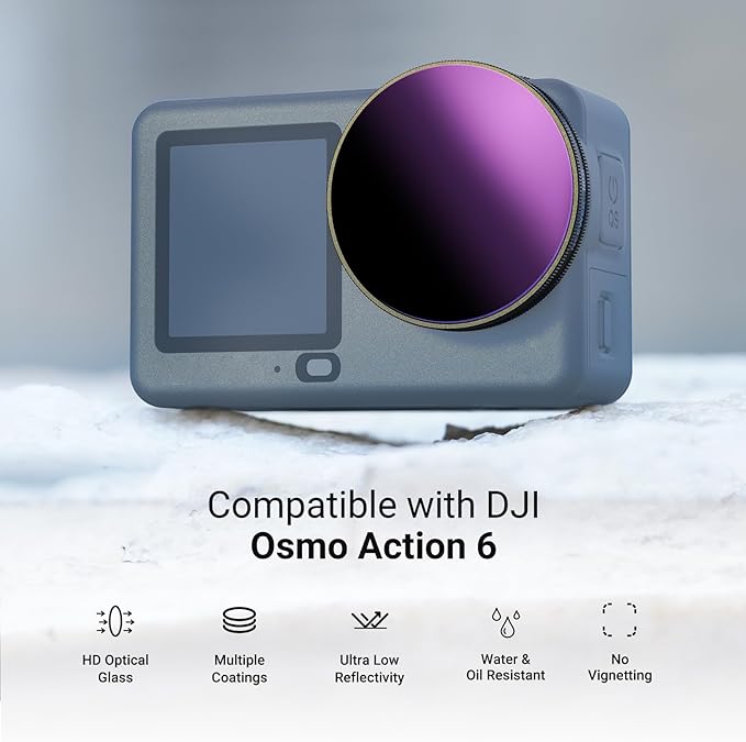 NEEWER CPL ND Filter Set Compatible with DJI Osmo Action 6 Only, Snap On 4 Pack ND8/16/32 Adjustable Circular Polarizing Lens Filters Multicoated Action Camera Photography Accessories with Lens Cap