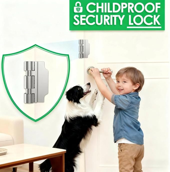 Home Security Door Lock, Upgraded Non-Spring and Flip Design for Easy to Open, Withstands 1200 lbs Force, Childproof Door Reinforcement Lock for Inward Swinging Doors, Silver, 2 Pack